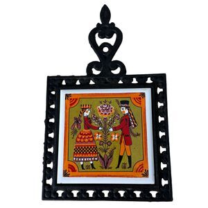 Vintage Japan Cast Iron Kitchen Wall Hanging Folk Art Man Woman Trivet 1970s